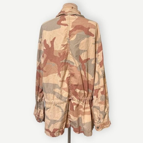 Free People UltIity Camo Jacket M Tan Brown Netural Cotton Pockets Zip Fall EUC - Picture 5 of 6